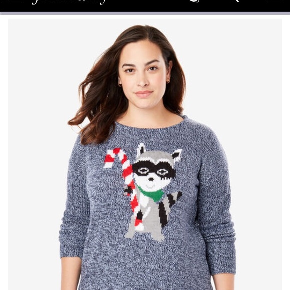 Woman Within HOLIDAY RACCOON PULLOVER SWEATER - Picture 2 of 7